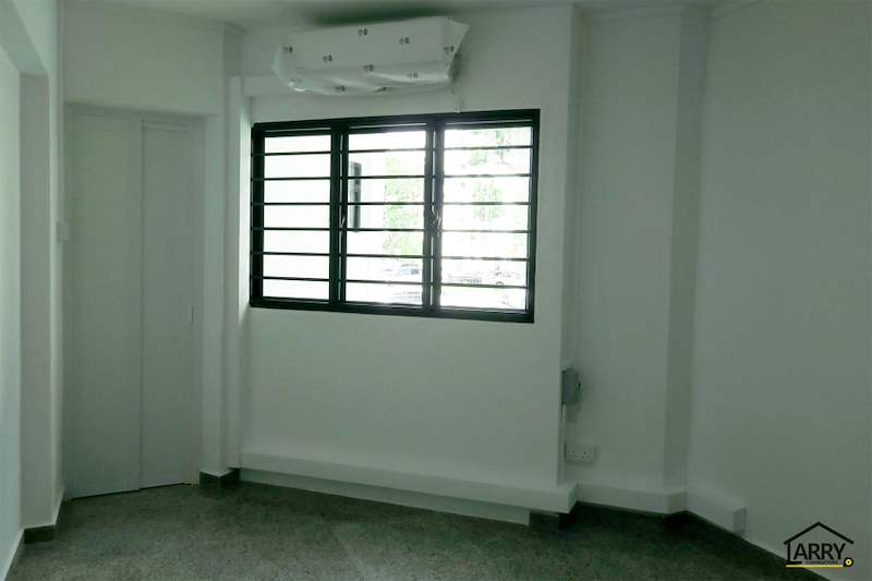 Bedroom after renovation with a grilled window, air-conditioning trunking and terrazzo floor - HDB resale flat renovation with polished terrazzo floors, new kitchen and bathrooms (C04) | Larry Contractors, HDB Licensed Renovation Contractor, Singapore